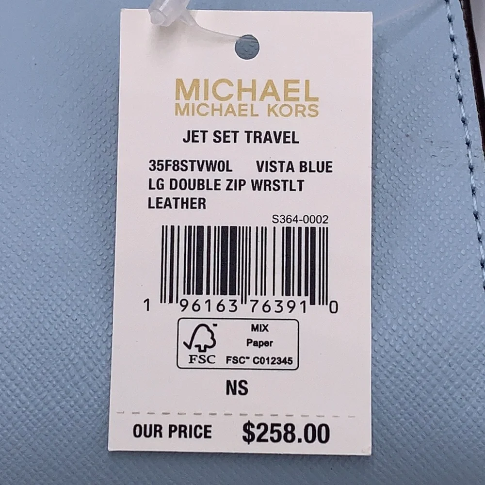 MICHAEL KORS LG DOUBLE ZIP WRISTLET Phone Case Holder Wallet Vista Blue